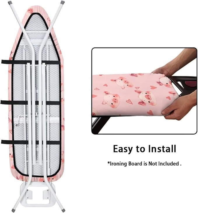 Cute Pigs Replacement Heat Reflective Iron Pad Covers Standard Boards Non Stick Scorch Stain Resistant Fabric 15 x 54 Inch Ironing Board Cover Easy to Install