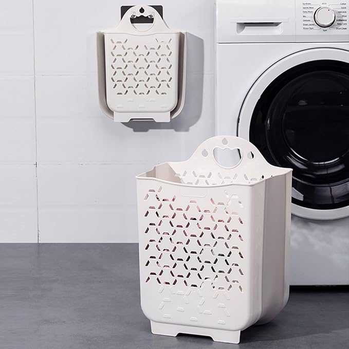 Laundry Basket Collapsible Laundry Hamper 2 Packs Clothes Hamper Portable Dirty Clothes Basket Smart Saving Space Hampers for Laundry Dorm Room Ventilated Design (White)