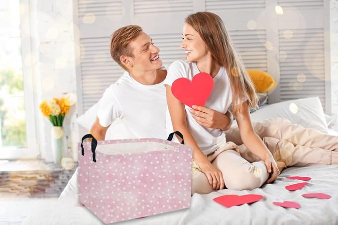 Rectangular Valentine's Day Baskets,Heart Basket,Pink Girls Basket Kids Storage Bin Love Room Decor for Home.(Dreamy Love)