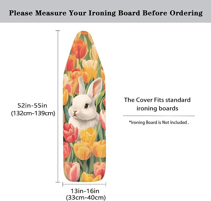Tulip Ironing Board Cover Standard Size 15″x54″ Bunny Ironing Board Padding Thick Iron Board Cover with Elastic Edge Dust Cover Home