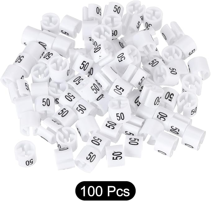 MECCANIXITY Clothes Hanger Marker Colored Hanger Sizer Garment Markers Tag (Number 50, White) for Garment Clothing Color Coding, Pack of 100 Pcs