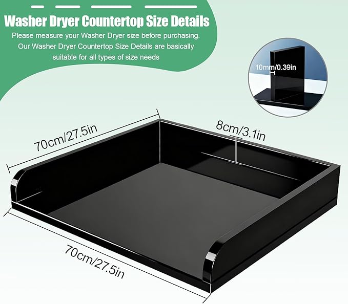 Laundry countertop Single Acrylic Single Laundry Countertop, 27.5″ W*27.5″ D*3.1″ H, Topper for Washer and Dryer with Non-Slip Mat for One Unit Only Washer or Dryer (Transparent)(Black)