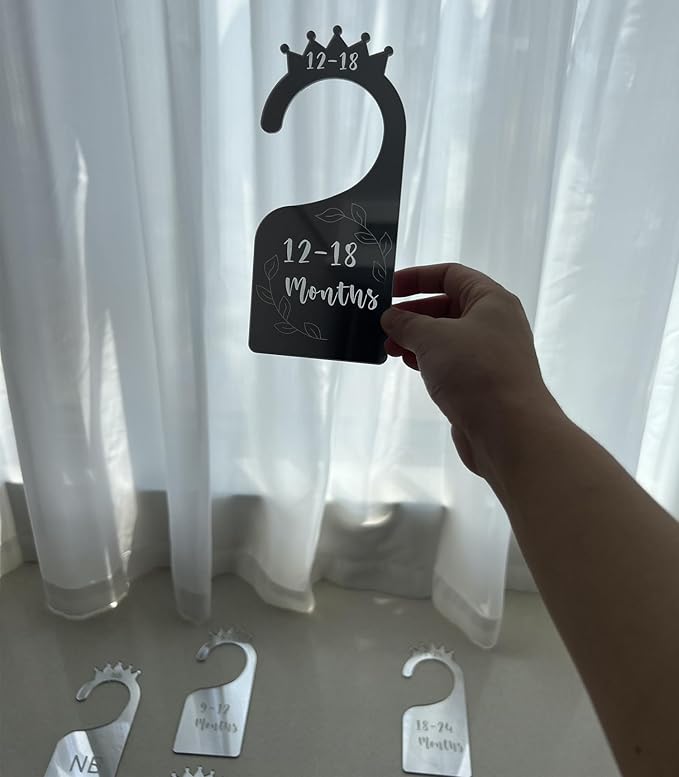 Baby Closet Dividers,Set of 7 Acrylic Mirror Baby Clothes Organizers for Wardrobe Closet Home Nursery from Newborn to 24 Months (Silver Mirror, Model 2)