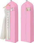 2 Pcs 10" Gusseted Garment Bags for Hanging Clothes Dress Bags for Gowns Long Closet Waterproof Garment Covers Wedding Dress Cover Traveling Clothes Protector (Pink,65 Inch)