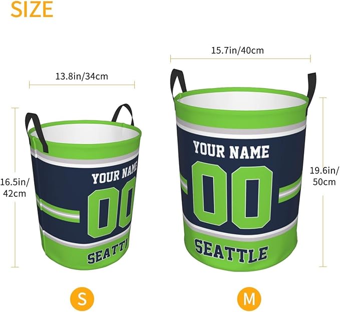 Custom Seattle Laundry Hamper Personalized Laundry Basket Customized Name And Number Collapsible Storage Basket for Bedroom Bathroom Living Room Gifts