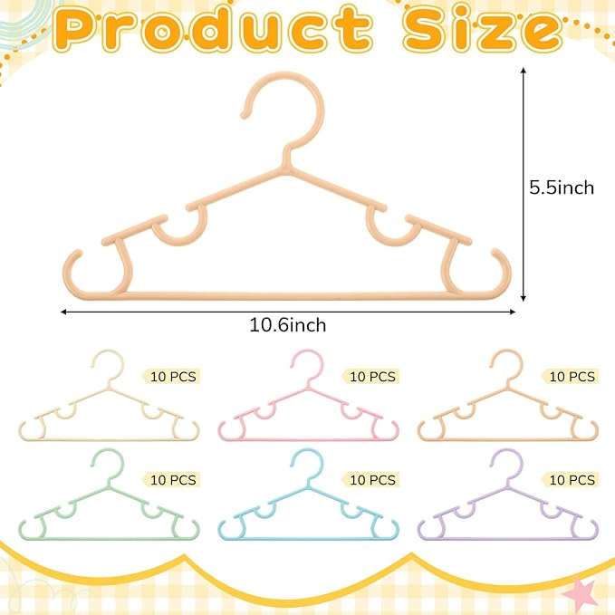 Hsei 60 Pack Pastel Color Kids Nursery Hangers Plastic Baby Hangers Heavy Duty Toddler Hanger for Pants, Coat, Skirts, Closet, Nursery Decor(Macaron)