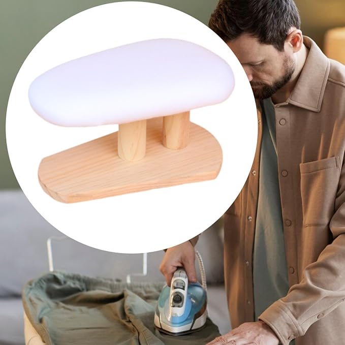 Mini Ironing Board with Wood Base Replacement Cover Ironing Stool Iron Board for Craft Rooms Household Collars Garments Cuffs, White 29cmx18cmx15cm