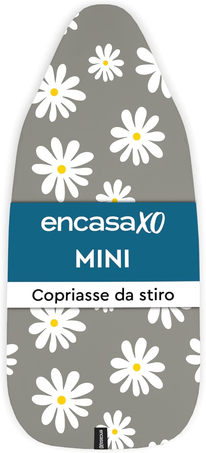 Encasa XO Ironing Board Cover and Pad 28"x12" - Thick 3mm Felt Padding, Drawstring Tightening & Lock, Easy Fit, Scorch & Stain Resistant, Fits Mini Ironing Board - Daisy Grey