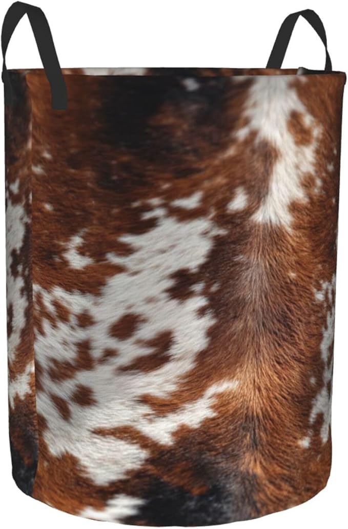 Cow Fur Laundry Basket Storage Bin Foldable Laundry Hamper Clothes Storage Bucket Organizer 19.6x15.7 Inch For Laundry Room/Bedroom/Bathroom