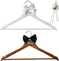 Groom Bride Hanger for Wedding Dress or Suit - 2 Pack Wedding Hangers Gifts Accessories - Bridal Hanger with Bow Tie & Exquisite Wrist Flower for Bridal Party
