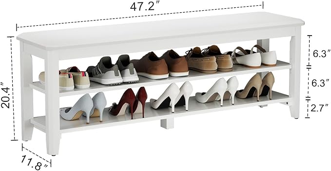 AQIMUELE Wood Shoe Rack Bench for Entryway, 2 Tier Shoe Rack for Front Door Entrance, Shoe Bench with Shoe Storage for Entryway, Bedroom, 47.2"