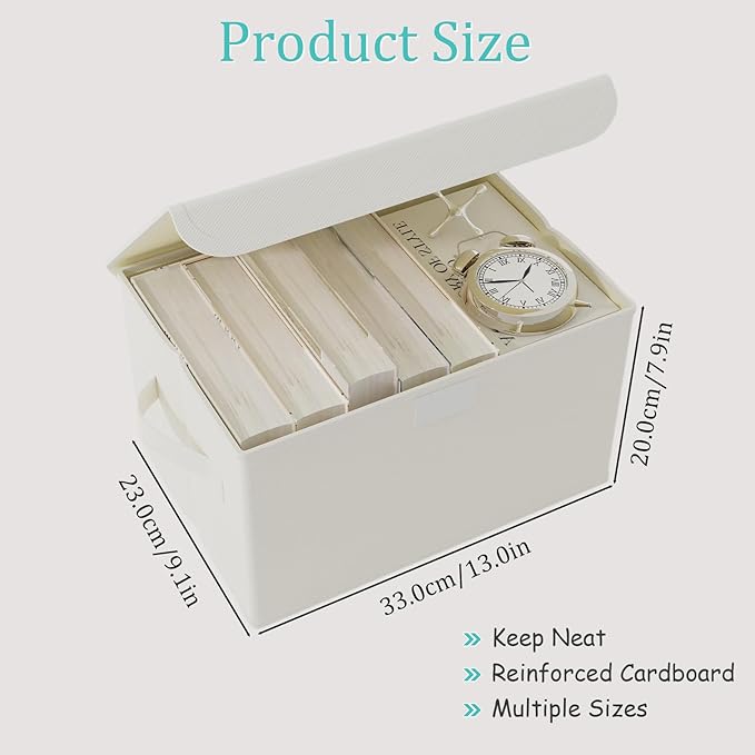 Foldable Storage Bin, Cube Organizer Basket with Flip-Top Lid and 2 Handles, Decorative Boxes for Shelves with Cover for Clothes, Towels, Blanket, 4 Pack, Beige, 13 x 9 x 7.9 In, XSNY12BEM-4