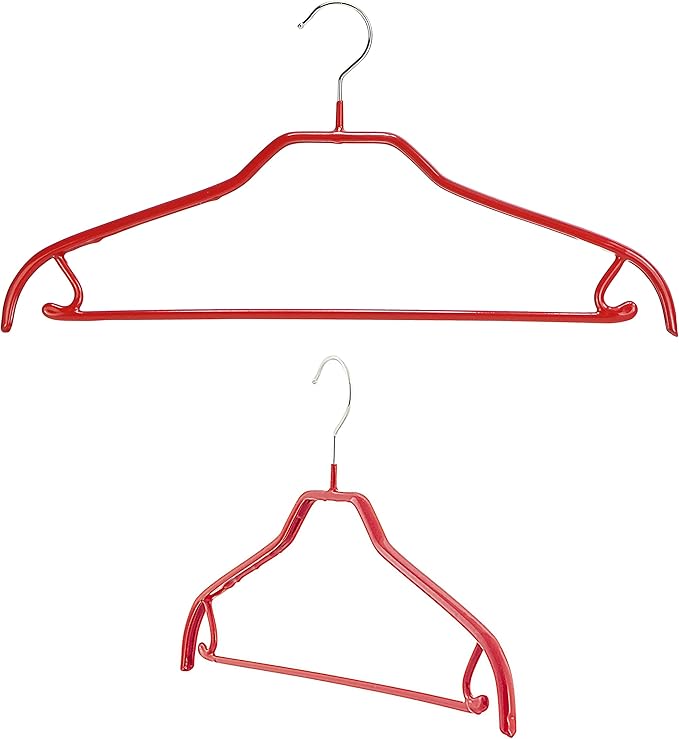 Mawa by Reston Lloyd Silhouette Non-Slip Space Saving Hanger with Skirt Hooks, Style 41/FRS, Set of 2, Red