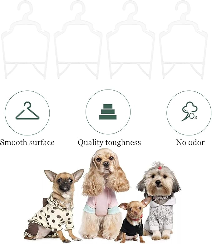 10Pcs Pet Apparel Hangers, White Pet Clothes Hangers, Polypropylene Standard, Dog Clothes, Small Coat Hanger for Dog Cat Pet Toddler 11.81" W x 7.87" H