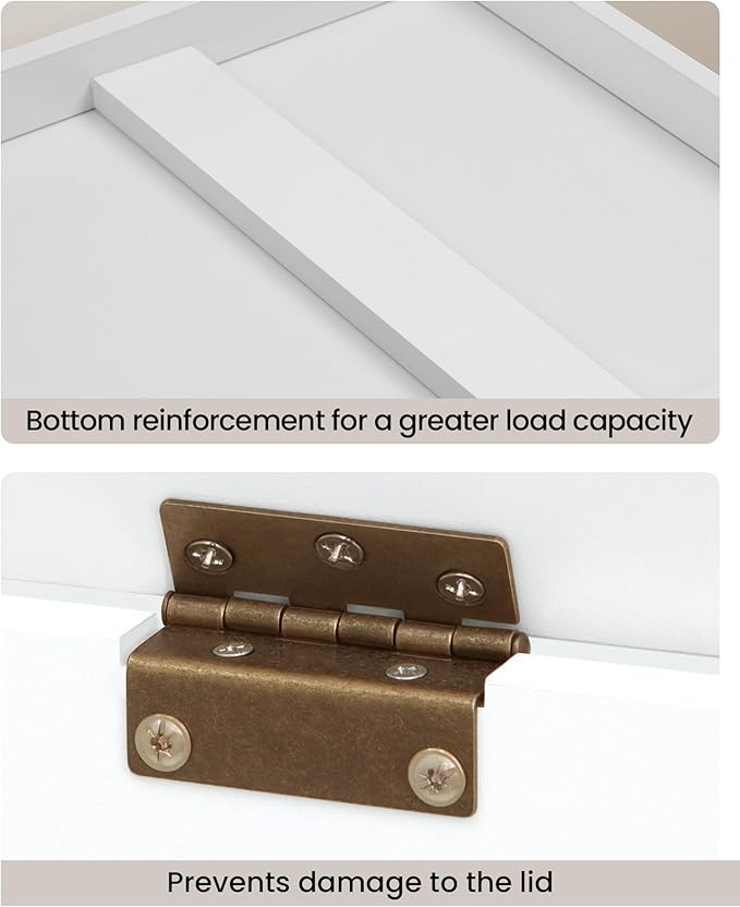 39.4" Storage Chest, Extra Large Storage Trunk with 2 Hinges, Wooden Box Bench, Lift-Top Organizer Chest, Shoe Bench for Entryway, Bedroom, Living Room, White SB04503X