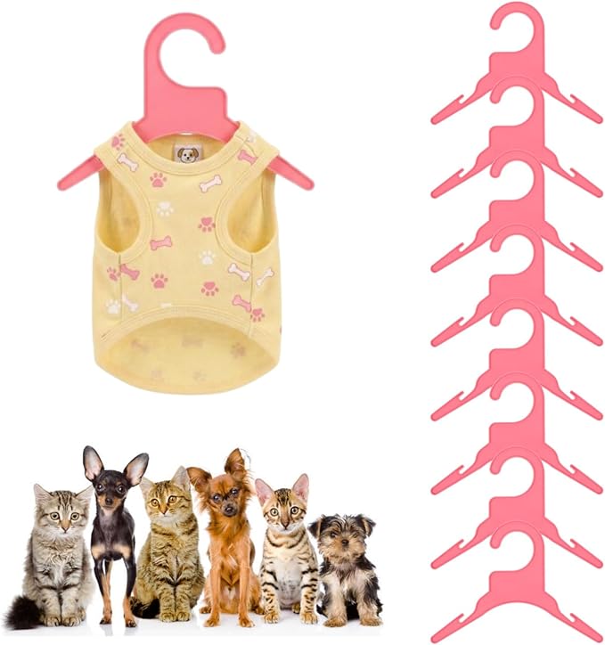 POPETPOP 20 Pcs Dog Clothes Hangers, Cute Pink Dog Drying Coat, Plastic Pet Apparel Hangers, Puppy Drying Racks for Dolls Cats Small Animals (Pink)