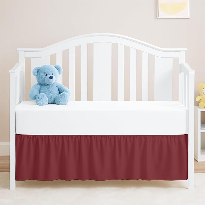 Burgundy Crib Bed Skirt, Perfect for Nursery Crib for Boys & Girls with a 14" Drop and Size 28"x 52"