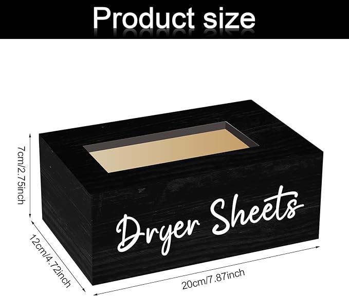 Blulu Dryer Sheet Holder for Laundry Room Wooden Dryer Sheet Container Sheets Dispenser Box Wooden Container Modern for Organizing Fabric Laundry Pods, 7.87 x 4.72 x 2.75 Inches(Black)