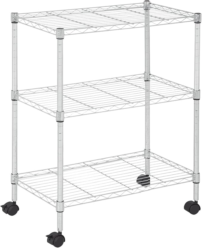 3 Tier Rolling Storage Cart with Wheels and Leveling Feet, Adjustable Wire Shelving Rack, Heavy Duty 450LBS Capacity, Metal Shelf Organizer for Kitchen, Bathroom, Laundry, Office, 23"L x 13"W x 31.3"H