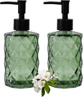 Green Soap Dispenser, 12oz Black Pump Green Glass Soap Dispenser, Refillable Hand Liquid Dispenser Set, Lotion Dish Dispenser for Modern Home Decor, Bathroom, Kitchen Countertop(2 Pack)