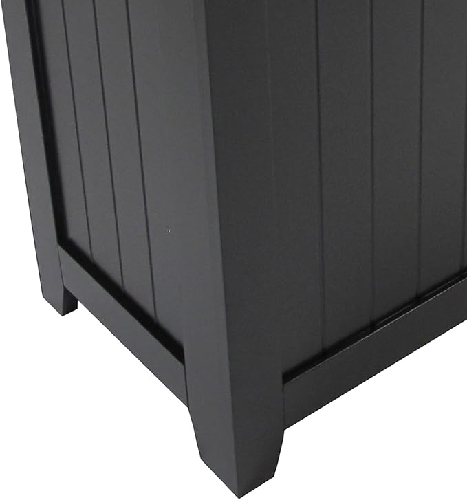 Redmon Clothes Hamper with Lid, Country Wainscot Style Freestanding Laundry Basket, Black