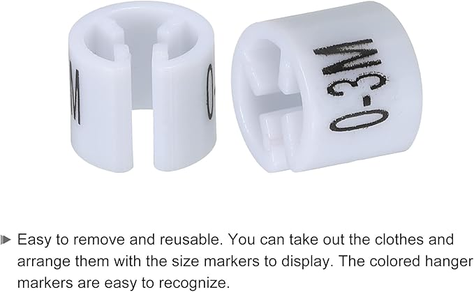 MECCANIXITY Clothes Hanger Marker (0-3M, White) Colored Hanger Sizer Garment Markers Tag, Pack of 150