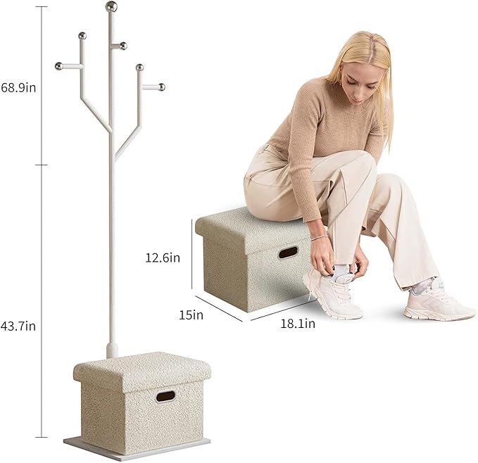 Modern Metal Coat Rack Stand, Heavy Duty Coat Rack Freestanding with Natural Marble Base, 8 Hooks, Ideal for Bedroom, Entryway, Hallway, Office, Gifts for Women, for Mom, for Men (White)