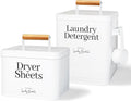 (2 Pack Bundle) Modern Farmhouse Dryer Sheet Holder and Laundry Detergent Container for Laundry Room Organization