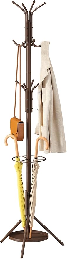 Coat Rack, Coat Rack Freestanding with Umbrella Holder, Adjustable Height Shelf with 12 Hooks, Used In The Bedroom, Living Room, Office To Hang Clothes, Hats, Bags