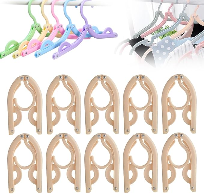 Multifunctional Plastic Folding Hanger, Retractable Portable Travel Hangers, Foldable Coat Hanger Folding Hangers for Traveling, Space Saving Clothes Hangers Portable Travel Hangers (20, Beige)