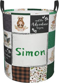 Greenery Woodland Animals Personalized Laundry Hamper Custom with Name Collapsible Waterproof Storage Basket with Handles for Bedroom Clothes Toys.