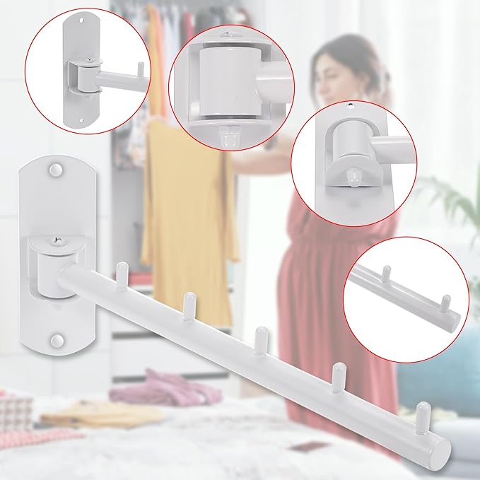 Sumnacon Clothes Rack, 2 Pcs Stainless Steel Clothes Hanger, Wall Mounted Clothes Hanging Organizer, Drying Rack with Swing Arm, Space Saving Hangers for Bathroom Laundry Room Closet, White
