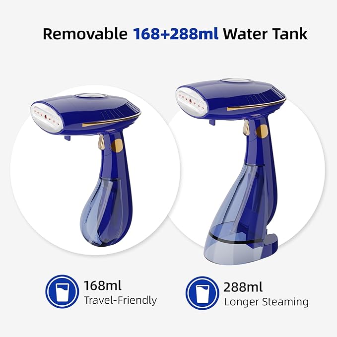 Handheld Steamer for Clothes, 1500W Steam Iron with 168ml/288ml Adjustable Tanks, Vertical/Horizonal Steaming & Ironing, Lightweight, Auto-off, DJ-1009