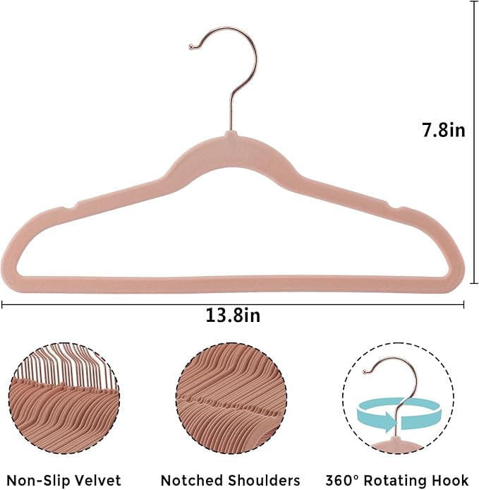 14 Inch Velvet Kids Hangers - 30 Pack, Durable & Non-Slip Closet Organizers for Big Kids & School-Age Children, Ultra Slim Space-Saving Design (13.8" W x 7.8" H), Pink