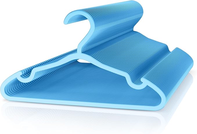 Plastic Kids Hangers - 50 Pack Non-Slip Baby Clothes Hangers for Closet, Toddler & Newborn Clothing Pants, Skirts, Coats (Blue)