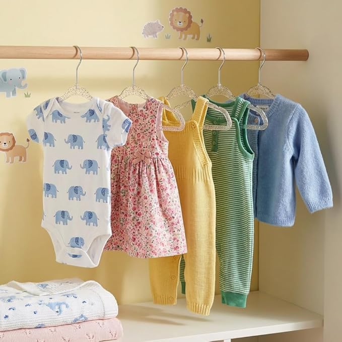 CONCEPTS 20 Pack Baby Hangers Kids Acrylic Non Slip Glitter Clothes Hangers for Toddler Infant Newborn Closet Organizer Small Hangers for Baby Clothes Pants Shirts Space Saving Nursery