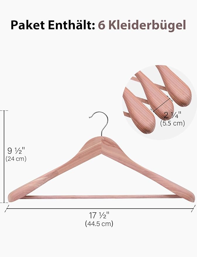 StorageWorks Red Cedar Wood Hangers 6 Pack, Extra Wide Shoulder Wooden Hanger for for Suits, Coats, Jackets, Pants