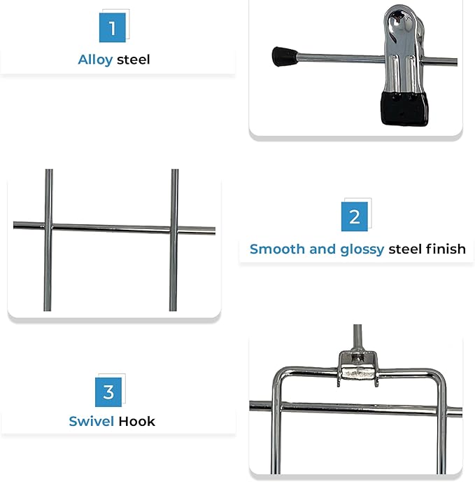 Pants Skirt Hangers Space Saving Heavy Duty 5 Tier Pack of 3 Metal Hangers - Clothes Hangers, Stainless Steel Hangers with Clips for Pants, Skirts, Jeans- Durable and Non-Slip Clothes Hangers