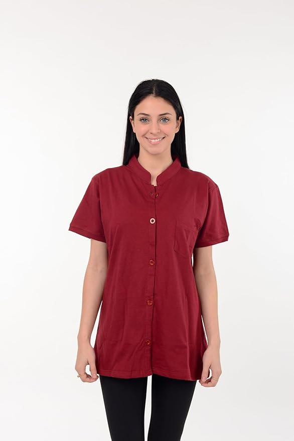 USBD Post Mastectomy Shirt with Drain Pockets Band Collar Post Op Recovery Tops