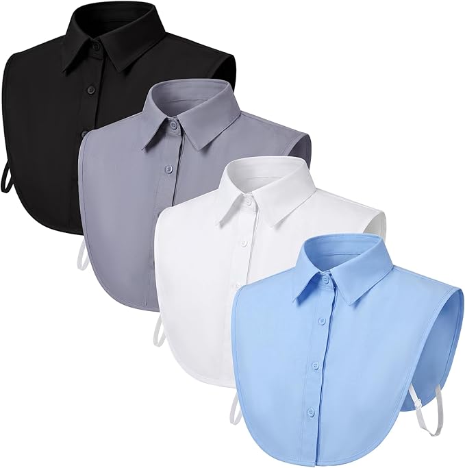 Syhood 4 Pcs Fake Collar Detachable False Dicky Collar Half Shirts Round for Women Outfits Halloween Costume Accessories