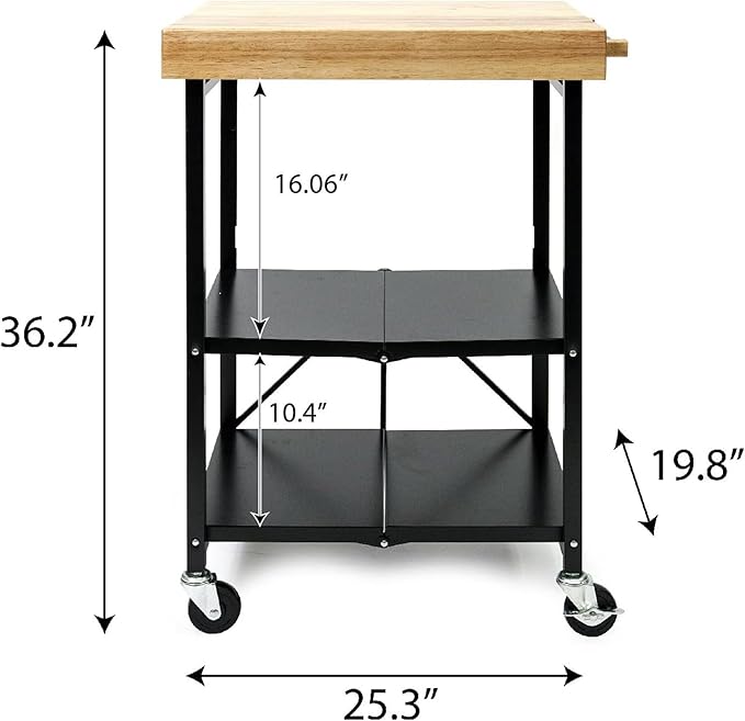 Origami Folding Kitchen Cart on Wheels | for Chefs Outdoor Coffee Wine and Food, Microwave Cart, Kitchen Island on Wheels, Rolling Cart, Kitchen Appliance & Utility Cart | Black with Wood