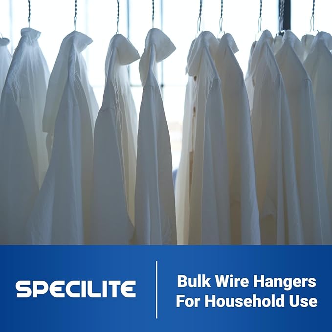 SPECILITE Wire Metal Clothes Hangers Bulk 150 Pack for Standard Size Suits, Coats, Shirts, Pants, Skirts, Space Saving, Non Slip,16 Inch 12 Gauge Ultra Thin, White
