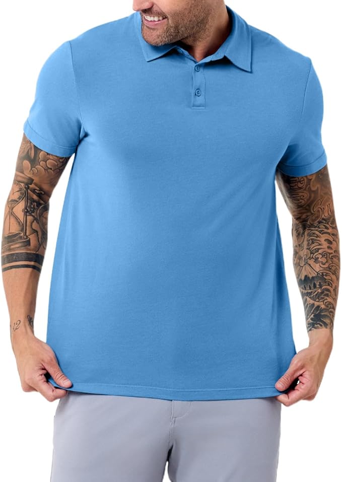 INTO THE AM Polo Shirts for Men - Slim Fit Short Sleeve Collared Shirt S - 4XL Fitted Collar Polos for Work