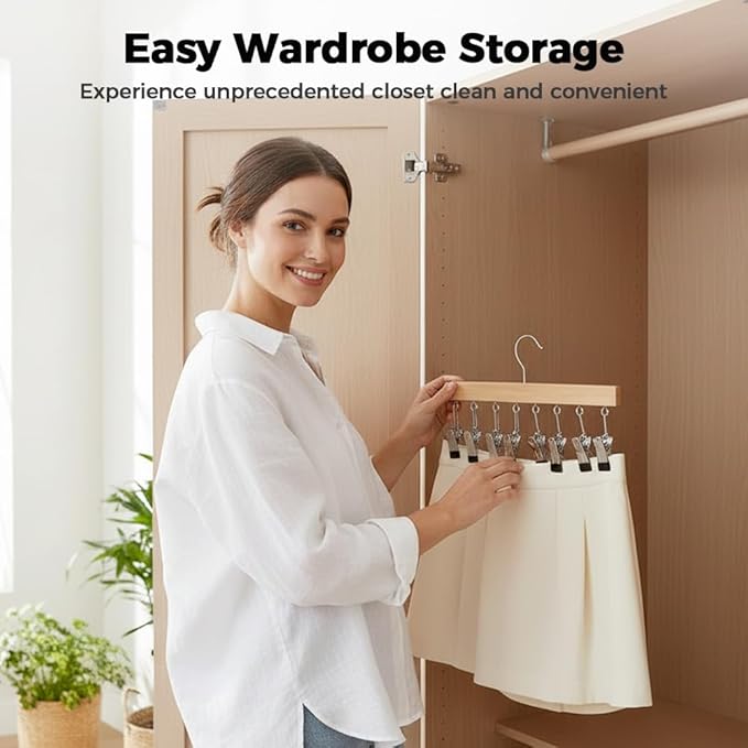 Legging Organizer for Closet, 2026 New Pants Hangers with 10 Clips, Space-Saving Clothes and Hat Storage Hook, Hanging Closet Organizer Hanger Clips for Skirts, Shorts, Trousers, Socks (Black*2)