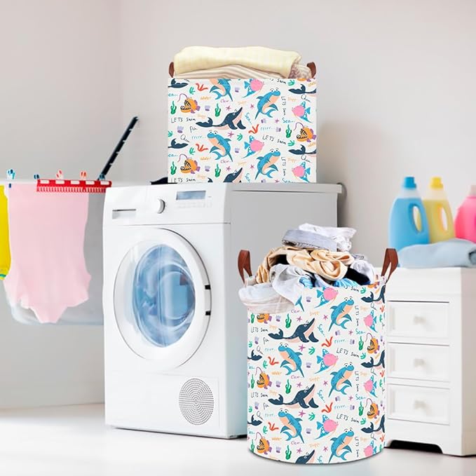 CLOCOR Large Laundry Basket,Waterproof Nursery Hamper,Collapsible Fabric Storage Container,Room Decor,Gift Basket（Cute Ocean