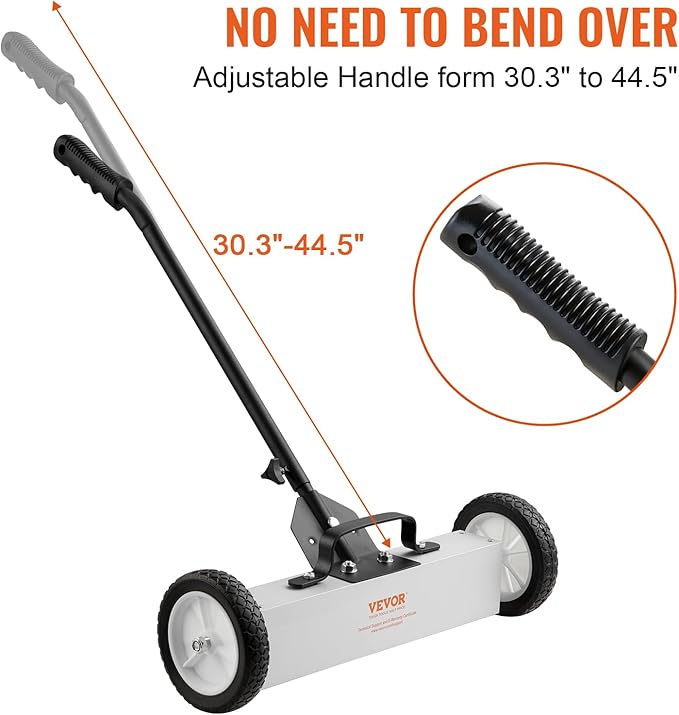 VEVOR 45Lbs Rolling Magnetic Sweeper with Wheels, Push-Type Magnetic Pick Up Sweeper, 18-inch Large Magnet Pickup Lawn Sweeper, Magnet with Telescoping Handle, Easy Cleanup of Workshop Garage Yard