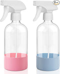 UUJOLY Plastic Spray Bottle Trigger Empty Spray Bottles Clear Refillable Container for Water, Essential Oils, Hair, Cleaning Products, Adjustable Head Sprayer and Stream, Pink + Light Blue
