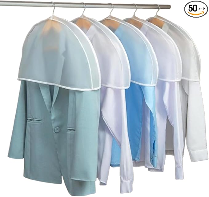 50 Pcs Shoulder Covers Clothes Suit Garment Dust Covers, 23.6 x 11.8 Inch Extra Wide Garment Shoulder Covers Bag Breathable Shoulder Dust Cover for Coats, Jackets, Dress Closet Storage