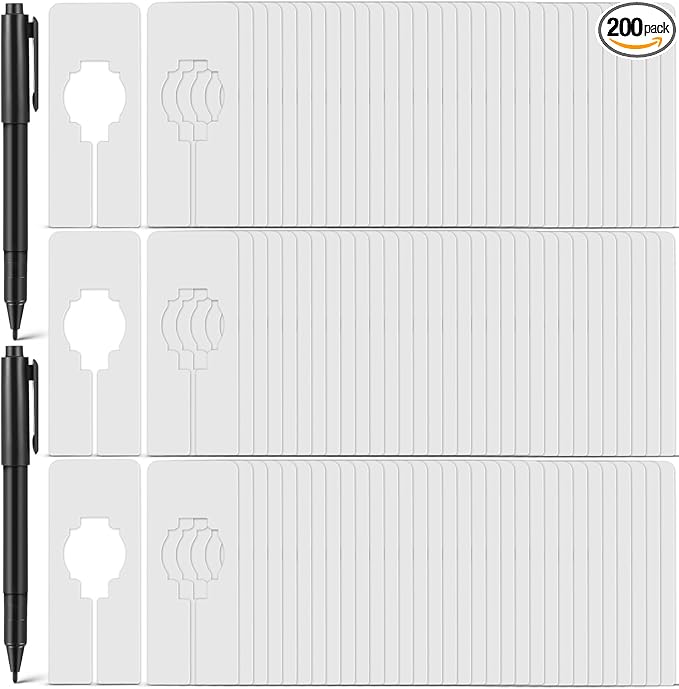 Blulu 200 Pack Closet Rack Dividers Rectangular with Marker Pen White Clothing Hanger Dividers Writable and Reusable for Sorting Clothing Color Size