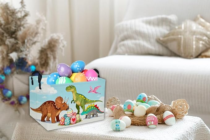 Rectangular Easter Dinosaur Basket Kids Basket Rectangular Cute Storage Bin Organizer Box Room Decor for Home Decor.(Dinosaur family)
